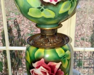 Antique Abco 32" Hand Painted Electric Parlor Lamp, Powers On
