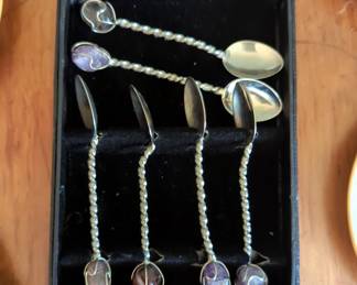 Lenox Porcelain 608/R86 Teacups With Saucers, Qty 6, And Polished Stone Ended Teaspoons, Qty 12