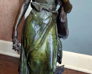 Hippolyte Francois Moreau Bronze Violin Player Girl Sculpture, 29" Tall