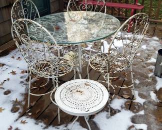Metal Outdoor Table, 28" x 36", Chairs, Qty 4, And Side Table, 15" Tall