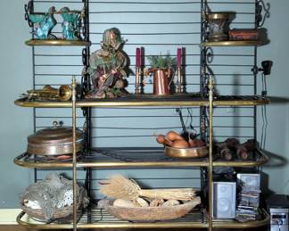 Brass And Wrought Iron Bakers Rack With Leaf Accents, 82" x 74" x 25"