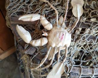 Primitive Wood Fish Trap, 16" x 38" x 23.5", Shell Framed Wall Mirrors, Qty 2, And Assorted Shell Decor
