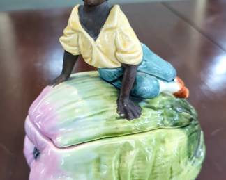 Antique Figural Tobacco Jar, Marked Made In Czechoslovakia, 9.5" x 7"