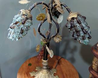 Art Nouveau Table Lamp With Glass Grapes In Orange And Clear, 21" Tall, Powers on