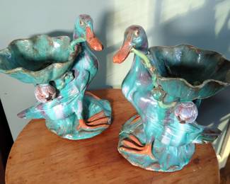 Handcrafted 10.5" Ceramic Duck With Lotus Flower Bowl, Qty 2