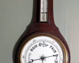 Antique Wall Mounted Wood Barometer, Made In England, 30"