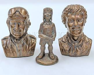 (3) ANTHONY OF SOLVANG AVIATION STATUES
(1) "THE DUKE", 7.5" T
(1) "AMELIA", 7.5" T
(1) "ONE DAY" BOY WITH PLANE STATUE, 7.5" T *WING REPAIRED*