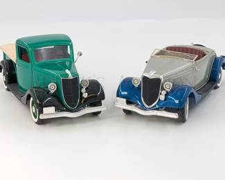 (X2) SOLIDO FORD DIECAST CARS
MADE IN FRANCE
(1) 1936 FORD PICKUP V8, 9.5'' L
(1) 1934 FORD ROADSTER V8, 9.25'' L