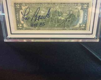 Commemorative Two Dollar Bill Hand Sign By Lou Brock