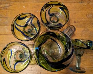 Hand Blown Mojito Pitcher and Martini Glasses