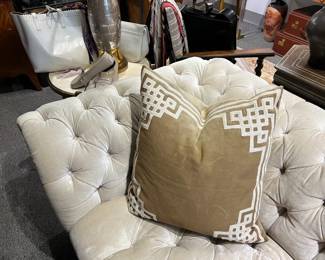 Ralph Lauren Tufted Platinum Velvet Sofa