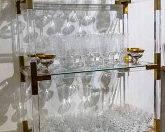 Jonathan Adler Lucite Etagere, Stuart Crystal Stemware Collection, Villeroy & Boch Wine Glasses