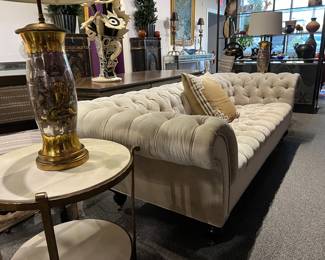 Ralph Lauren Tufted Platinum Velvet Sofa