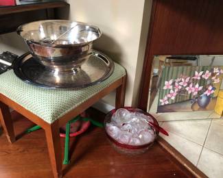 Silver Plate Punch Bowl Set $30