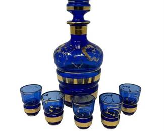 Lot 164   5 Bid(s)
Bohemian Cobalt Blue Gold Trimmed Decanter and Glass Set