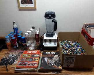 Hot Rod magazines from the 60's.  Soda Stream products.  Basement, just past the treadmill. 