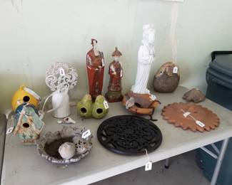 Garage items, yard art.