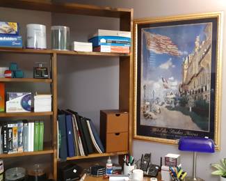 Office stuff and PC games, basement.   Corner desk and shelf standing on the desk are priced separately. 