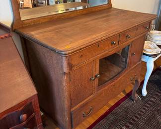 #10 - $400 Tiger oak buffet/server with center glass door 41Wx20Dx39T