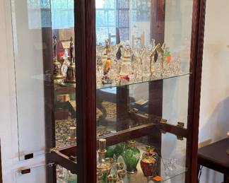 #2- $200 Four shelves curio cabinet Queen Ann pediment - opens on both sides - 31Wx13Dx82T - has light 