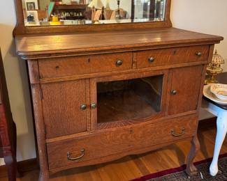 #10 - $400 Tiger oak buffet/server with center glass door 41Wx20Dx39T