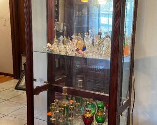 #2- $200 Four shelves curio cabinet Queen Ann pediment - opens on both sides - 31Wx13Dx82T - has light 