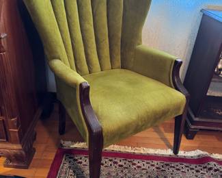 #14 - $90 - Green Chartreuse velvet scalloped armchair circa 1940's