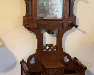 #1 - $595 -American Aesthetic period hall tree 25Wx14 1/2Dx73T