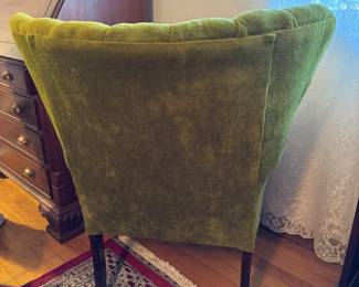 #14 - $90 - Green Chartreuse velvet scalloped armchair circa 1940's