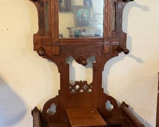 #1 - $595 -American Aesthetic period hall tree 25Wx14 1/2Dx73T