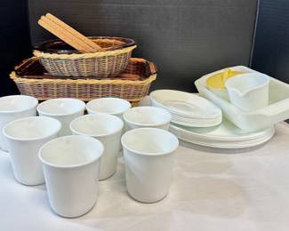 Cranberry Pyrex Baking Dishes, Corning Mugs, Corelle Plates, More