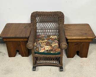 Childrens Wicker Bear Rocking Chair  Tiny End Tables