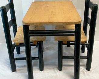 Childrens Wooden  Green Table  Two Chairs