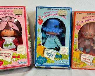 1980 Kenner Strawberry Shortcake, Blueberry Muffin, And Apricot Dolls In Original Boxes