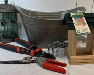 Birdfeeders, Black Decker Garden Tools, and Storage Bin