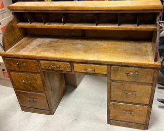 Antique SCurve Wooden Desk Heavy