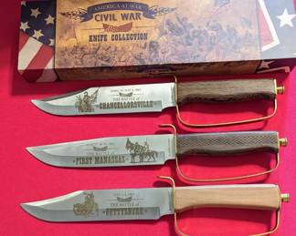 PRICE: $35 each - THIS IS THE REDUCED PRICE - Dec. 7-9.   American Mint Collectible Civil War Wood Handled Knives.   Each knife has its own box.