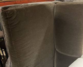 Pair of mohair seal colored love seats - furniture is piled up on end and on shelves everywhere for sale! We cannot answer pricing questions as usual. 
 So sorry!
