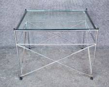 Vintage Chrome & Glass MCM Side table X Stretchers
