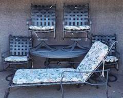 Vintage Aluminum Webbed Swivel Dining Chairs Dining Table & Chaise Lounge
