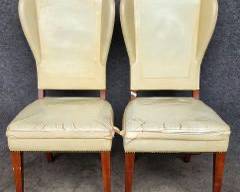 Pair Fantastic Antique Leather Tall Back Gilt Stamped side Chairs Modern Style
