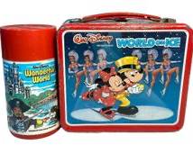 Vintage 1980 Walt Disney World on Ice / Wonderful World Tin Lunch Box with Orignal Thermos
