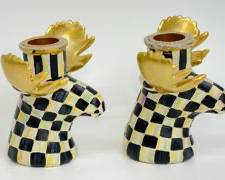 MacKenzie Childs Resin Art Deco Reindeer Candle Stick Holders
