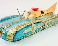 Fantastic Nearly Mint Vintage Interkozmosz Urauto Hungarian Litho Tin Battery Space Car Rocket Ship W/ Original Box