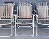 6 Vintage MCM Mid Century Modern MCM Wood Slat & Aluminum Folding Chairs
