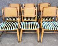 6 Mainline Mid Century Modern MCM Rattan and Wood Dining Chairs
