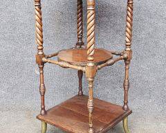 Antique Victorian Spool Tiered Side Table Fancy Brass Ball & Claw Foot
