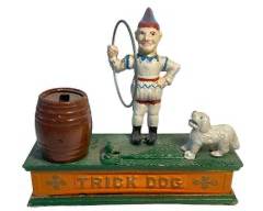 Vintage Cast Iron Clown Trick Dog Coin Still Bank
