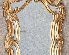 Fancy Vintage Giltwood Italian Style Wall Mirror Carved Scrolls and Acanthus Leaf Design
