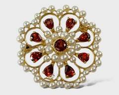 Fine 14K Yellow Gold Gemstone Pearl Brooch
